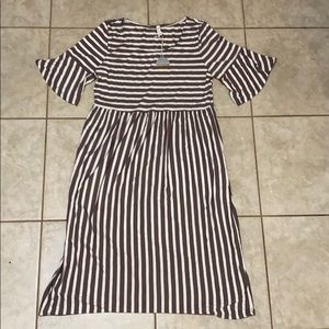 Taupe medium maternity midi striped dress